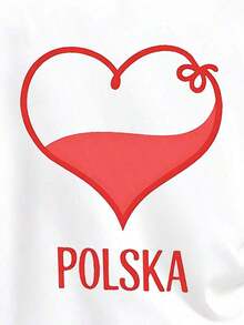 Women's T-Shirt With Double-Sided Print, Red Heart Print POLSKA, Breathable, Fashionable, Versatile, Anti-Pilling, Does Not Fade After Multiple Washes, Comfortable For Daily Wear, Sports And Leisure Activities, Ideal Gift For Holidays And Mother's Day - 白色 - 查看 5