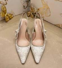 Letter Embroidered Bow Sandals For Women 2026 Spring Vintage Gold Embroidered Floral High Heels With Closed Toe - 黑金6.5厘米 - 查看 5