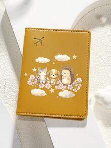 1 pieza Portapassaporte con estampado de dibujos animados - Gatos, perros y erizos lindos con estrellas y nubes Organizador de viaje - Regalo de cumpleaños para esposa, novia, mejor amiga, regalo de vacaciones - Multicolor - Ver 19