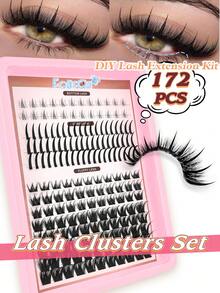 600PCS/172PCS Lash Clusters 5 Styles Mixed Tray, 10-18mm DIY Eyelash Extensions, Cat Eye/ Natural/ Manga Lashes, Fluffy Volume Soft Individual Lashes For Self Application - D - View 6