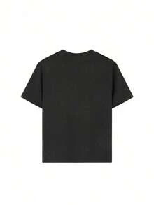 Camiseta casual de cuello redondo para mujer de una sola pieza |   Impresión de patrón de retrato en línea retro con esqueleto audaz/eslogan de cerveza - Negro - Ver 3