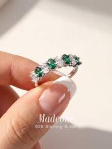 MADEONE 1 pieza Anillo de plata de ley 925 con diseño geométrico minimalista y cubic zirconia brillante, anillo sencillo básico, joyería delicada, adecuado como regalo de cumpleaños, fiesta o boda para mujeres - Estilo 1 - Ver 4