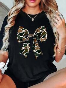 Women's T-Shirts 100% Cotton 2026100% Cotton Camo Coquette Bow Duck Hunt Duck Hunting For Men Women Casual Short Sleeve Graphic T-Shirt Bachelorette Party - Black - View 4