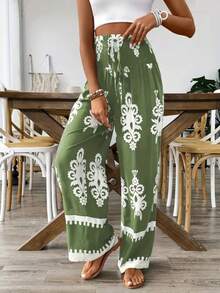 Women's Pleated Casual Versatile Daily Wear Long Pants - Green - View 2