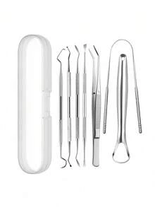Kit de herramientas dentales de acero inoxidable, herramientas de limpieza dental, herramientas de limpieza con palillos de dientes de acero inoxidable, raspador de lengua de doble extremo de acero inoxidable, reutilizable, adecuado para mascotas y uso doméstico de adultos - Multicolor - Ver 14