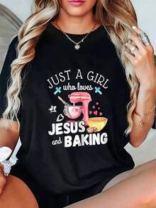 Womens Funny Christian Baking TShirt A Who Loves Jesus Baking Saying With Cupcake Design, Soft Crew Neck Short Sleeve Tee For Church, Study, Birthday Parties Catholic, Baptist, Methodist Gift For Bakers, Birthday Party Shirt, Christian Apparel - 黑色 - 查看 1