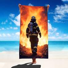 1pc Firefighter Beach Towel, Super Absorbent Oversized Beach Blanket, Suitable For Travel, Swimming Pool, Diving, Surfing, Yoga, Camping, Available In Multiple Sizes, Beach Accessories - Firefighters - View 2