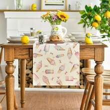 1pc Ice Cream Bow Summer Tablecloth, Seasonal Kitchen Dining Table Home Party Decoration - Multicolor - View 3
