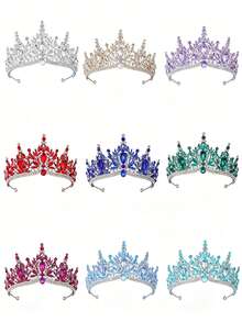 1pc Elegant Silver Rhinestone Women's Baroque Crown Headpiece, Bridal Wedding Hair Accessory, Romantic Princess Ball Party Tiara,Coronas - Multicolor - View 1