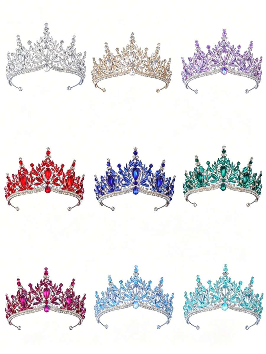 1pc Elegant Silver Rhinestone Women's Baroque Crown Headpiece, Bridal Wedding Hair Accessory, Romantic Princess Ball Party Tiara,Coronas - Multicolor - View 1