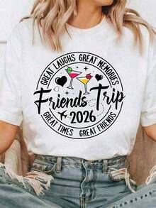 Camiseta de algodón de manga corta para mujer, para viajes y vacaciones 2026, camiseta cómoda para grupos de amigos, camiseta de verano para mujer - Blanco - Ver 7