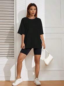 Oversized Off-Shoulder T-Shirt, Unisex - 黑色 - 查看 3