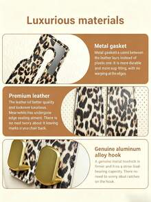 Car Seat Headrest Hooks, Hidden Dual Hooks, Faux Leather And Zinc Alloy Material, Heavy Duty ABS Hooks, Suitable For Car Back Seat Storage, Handbags, Shopping Bags And Wallets - Leopard Print - View 3