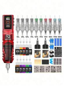 Wireless Tattoo Gun Kit, Equipped With 1600mAh Power Supply, LED Digital Display, All-In-One Tattoo Machine Set, Includes Tattoo Needles, Tattoo Ink, Complete Tattoo Kit, Suitable For Beginners And Tattoo Artists - Multicolor - View 11