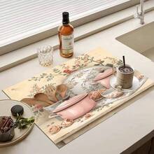 1pc Vintage Rose Pattern Printed Coffee Bar Mat, Stove Mat, Drainage Mat, Silicone Drainage Mat For Coffee Machine, Rubber Drainage Mat, Super Absorbent And Wear-Resistant Dish Drying Mat, For Countertop, Restaurant, Kitchen, Patio Table Decor, Household Kitchen Supplies, Countertop Decorative Mat - Multicolor - View 10