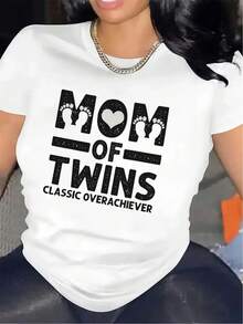 Camiseta de manga corta para mamá de gemelos, diseño clásico de superdotado, ideal para usar en el hogar o en la sala de estar, tela duradera y cómoda, regalo perfecto para el Día de la Madre o celebraciones de cumpleaños - Blanco - Ver 6