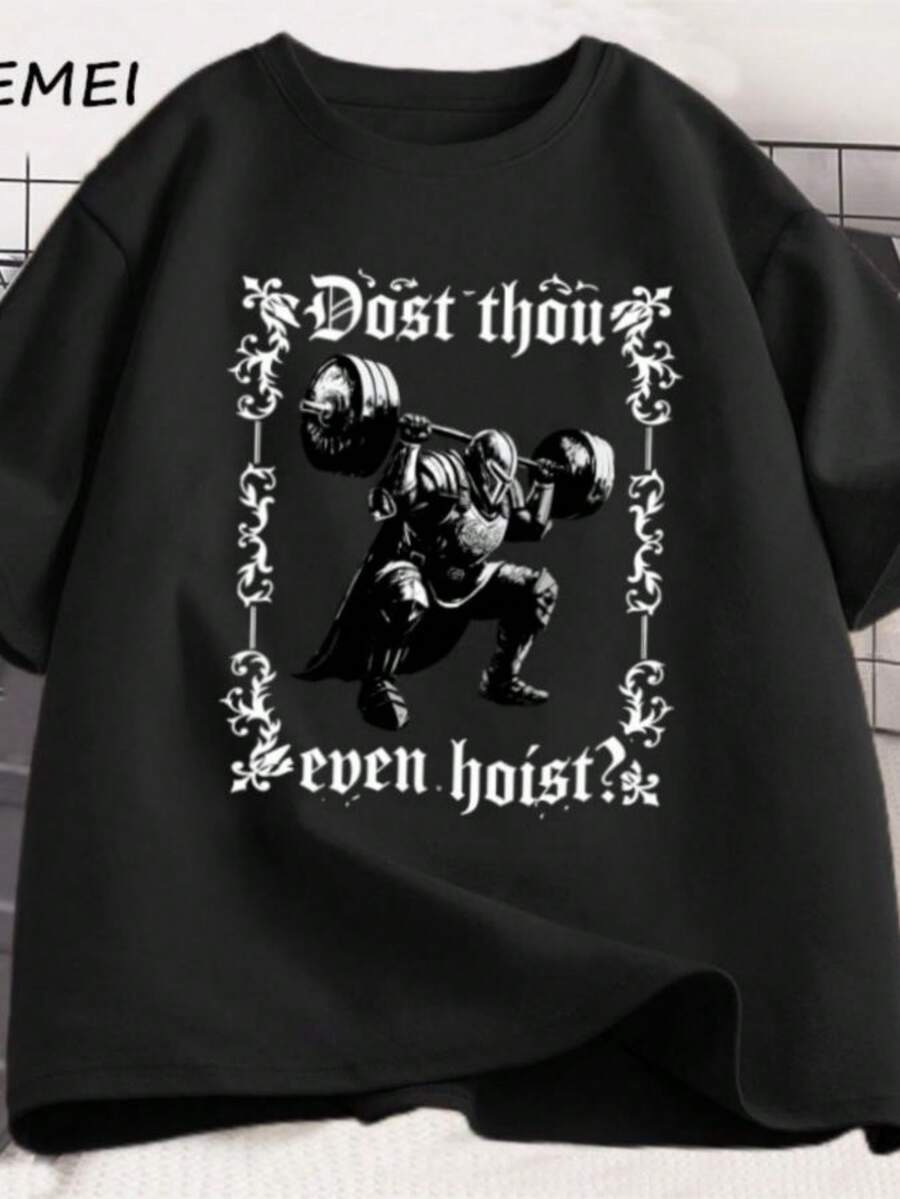 playeras de mujer 2026 Dost Thou Even Hoist Gym T-Shirt Vinatge Men Women Weightlifting T Shirt Loose Oversized Cotton Short Sleeves Casual Hip Hop Tees - Negro - Ver 1