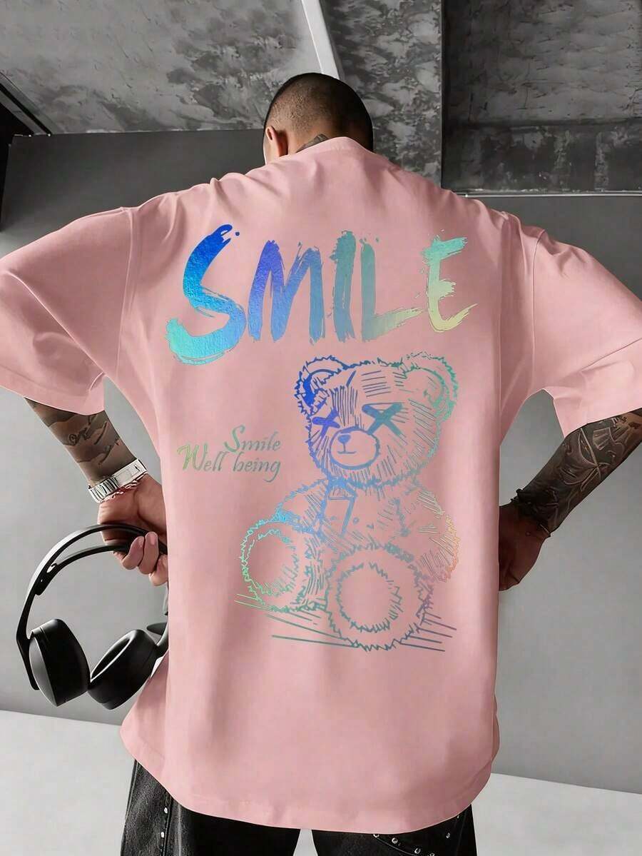 Zrgoth Men's Short Sleeve T-Shirt, Casual, Versatile, With Simple Print - Pink - View 1