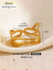 RAYQUEEN 1 chiếc nhẫn hở điều chỉnh được, đa năng, bằng thép không gỉ, thích hợp làm quà tặng và đeo hàng ngày. - Vàng - Xem 8