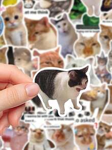 50pcs Funny Cat Expression Stickers, Suitable For Scrapbooking, Diary, Notebook, Tablet, Water Bottle, Phone Decoration - Multicolor - View 4