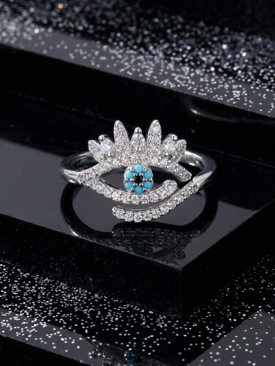 1 chiếc nhẫn mắt quỷ bằng bạc lạnh như băng, mặt dây chuyền bằng đồng khảm đá Zirconia. - Bạc - Xem 1