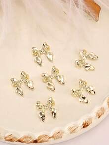 10pcs Gold Ribbon Bow Nail Decorations, Luxury Alloy Gold Metal Jewelry, Nail Art Supplies, Nail Gems - Multicolor - View 2