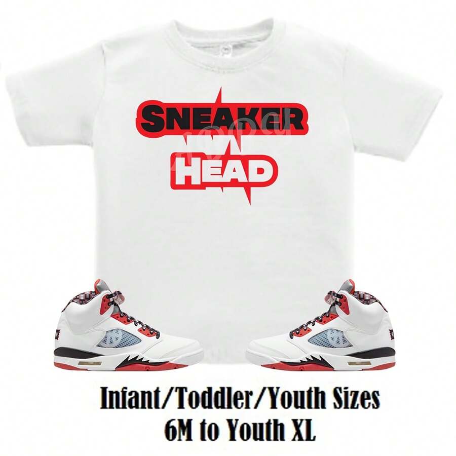T-Shirt With The 5 Quai 54 Shoe By Sneaker Head, Retro 5 Quai 54 T-Shirt, Red And White Retro 5 T-Shirt - 款式 - 查看 1