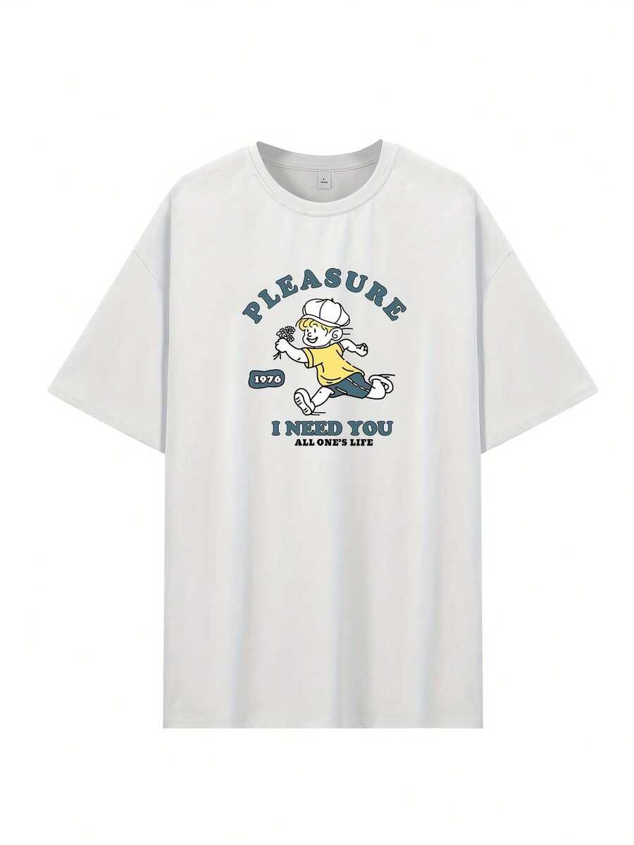 Camiseta de Algodón 100% para Mujer con Estampado de Dibujos Animados - Estilo Japonés Coreano, Corte Relajado con Hombros Caídos y Manga Corta, Cuello Redondo, Diseño Gráfico Vintage, Cómoda para el Verano, Tejido No Elástico, Camisa Casual para Uso Diario - Blanco - Ver 1