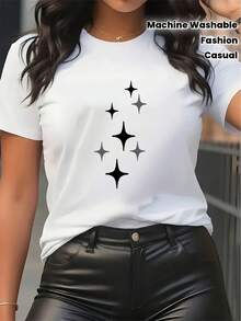 Camiseta de manga corta con estampado de ensueño estilo Y2K | Con un diseño de cielo estrellado brillante, lavable a máquina, camiseta casual de cuello redondo fácil de usar, hecha de tela ligeramente elástica, adecuada para todas las estaciones, disponible en múltiples colores y tallas - Camiseta unisex de algodón de manga corta y cuello redondo, estilo vintage urbano. - Blanco - Ver 2