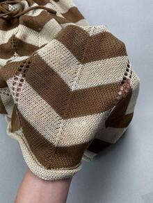 女款 2026 新款繫帶鏤空性感顯瘦海灘度假風波浪條紋長袖罩衫迷你洋裝 度假夏季 - 彩色 - 查看 10