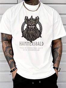 Camiseta de mitología vikinga nórdica para hombre, 100% algodón, estampado de dios vikingo, manga corta, corte holgado, transpirable, cuello redondo informal, disponible en varios colores, adecuada para el vestuario diario de los entusiastas de la mitología y la cultura vikinga. - Blanco - Ver 8