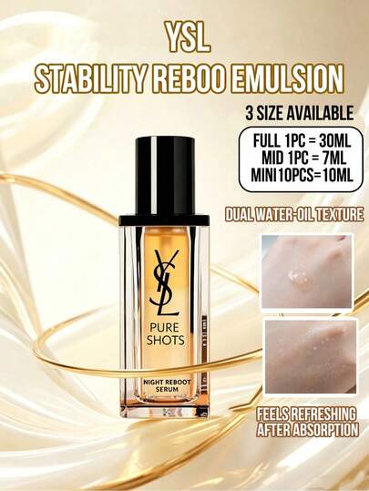  YSL Pure Shots Night Reboot Serum, 30ml Full Size / 7ml Mid Size / 10pcs 1ml Mini Size, Dual Water-Oil Texture, Refreshing Fast Absorbing, Skin Stability Reboot, Radiance Glow Boost, Deep Hydration, Sir3, Dull Stability Reboot, Radiance Glow Boost, Deep Hydration, Sir3, Dullm. Texture, Suitable for All Skin Types, Ideal for Dull Sensitive Combination Skin, Daily Nighttime Skincare, Christmas Valentine Holiday Gifting
