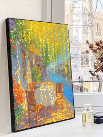 阳光下的河畔咖啡馆露台 DIY 数字油画 绘画工艺品 成人家居装饰 40x50厘米/16x20英寸 节日礼物