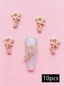 10pcs 3D Modeling, Made Of Zinc Alloy And Rhinestone Materials, Silver, Starfish, Heart-Shaped, Star Pendant, Heart Pendant, Pentagram Nail Art Decoration, Suitable For Nail Art Creation, Cute Style, DIY Decorative Accessories, Shiny Nail Accessories, Nail Products, Nail Gemstones Nails Decorations From The Y2K Valentine's Day Mother's Conservation Association - Multicolor - View 5