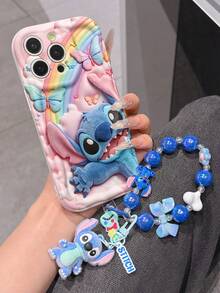 Disney Has Authorized, Phone Case - Chain Set, The Stitch Lilo & Stitch 3D Phone Case Plus A Silicone 3D Stitch Bracelet With Metallic Ring Removable Bracelet, Stitch And Angel Pattern, Compatible With Iphone17/16/15/14/13/12/11/XS/XR/X Plus Pro Max, A Stylish Cartoon Phone Case, The Perfect Gift Choice, Phone Protection, Durable Phone Cover, Great Gift For Friends And Family. - 白色 - 查看 2