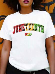 One Piece Of Plus-Size Loose-Fitting Clothing For Juneteenth 1865, Fashionable And Versatile, New Spring And Summer Styles. Funny T-Shirts For Women, Crew Neck T-Shirt, Casual Short Sleeve For Everyday Outfits And Meaningful Gifts, 180g 100% Cotton - 白色 - 查看 8