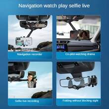 1pc Multi-Function Adjustable 360° Rotatable Rearview Mirror Car Phone Mount Holder, For Driving, Extendable Phone Bracket Essential Car Accessory Compatible With IPhone, Android Phone, Gift For Birthday, Family, Friends Car Accessories, Car Phone Holder - Black - View 3