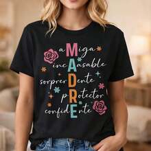 1 Women's T-Shirt For Mother's Day, For Men And Women, Cotton, With A Beautiful Floral Design And The Word "Madre" Printed In Spanish, Soft And Comfortable Casual T-Shirt For Family Gift! Short-Sleeved Printed T-Shirt, Casual And Elegant For Women. - 彩色 - 查看 8
