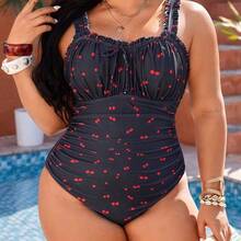 Swim Lushore Plus Size One-Piece Swimsuit With Cherry Print Pattern, Mature European And American Style - Multicolor - Ver 5