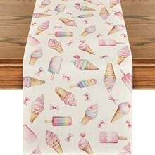 1pc Ice Cream Bow Summer Tablecloth, Seasonal Kitchen Dining Table Home Party Decoration - Multicolor - View 1