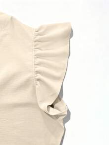 Plus Size Women Summer Casual Solid Color Flutter Sleeve Blouse - Apricot - View 4