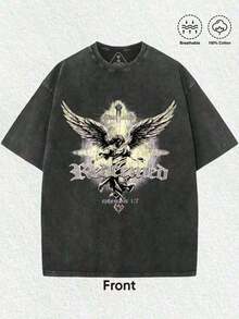 Ropa de hombre;Camisetas de Verano: Camiseta Gráfica Retro Lavada, 100% Algodón, 1 Pieza. Diseño Retro Desgastado en Negro con Ilustración de Ángel Alado Gótico Oscuro en la Parte Frontal (con Alas Ampliamente Abiertas) + Fondo de Cruz Brillante (Textura Agrietada Desgastada) + Tipografía Gótica Desgastada "Redeemed" + Texto Bíblico Efesos 1:7. Camiseta de Manga Corta Oversize Unisex Transpirable 100% Algodón, Ideal para Servicios Religiosos Navideños, Uso Casual en Días de Caza, Estilo Urbano, Reuniones de Compañerismo y Adoración, Eventos de Moda Religiosa y Urbana, Ropa Urbana Diaria, Ropa Casual para Amigos, Excelente Regalo para Amigos y Familiares, Ropa de Verano para Hombres y Mujeres WN42. - Negro - Ver 6