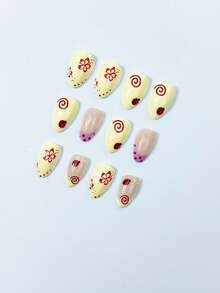 24pcs Short Almond Nails, Polka Dot & Ladybug Nail Stickers, French Manicure Nail Stickers Suitable For Short Nails, Includes 1 Gel Polish And 1 Nail File, For Women's Daily Work And Holiday Party - Multicolor - View 5