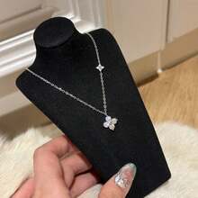 1 chiếc dây chuyền bạc hình cỏ bốn lá dành cho nữ, dây chuyền choker cao cấp sang trọng, dây chuyền nữ độc đáo, thanh lịch, phù hợp để đeo hàng ngày, Halloween, Giáng sinh, Ngày Valentine, hẹn hò, đám cưới, lễ hội âm nhạc, tiệc tùng và các dịp khác. - Dây chuyền hình cỏ bốn lá kép - bạc - Xem 3