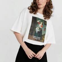 Camiseta casual de manga corta blanca con estampado de pintura al óleo estilo americano de verano, moda europea y americana, holgada y versátil. - Camisa blanca de manga corta - Ver 5