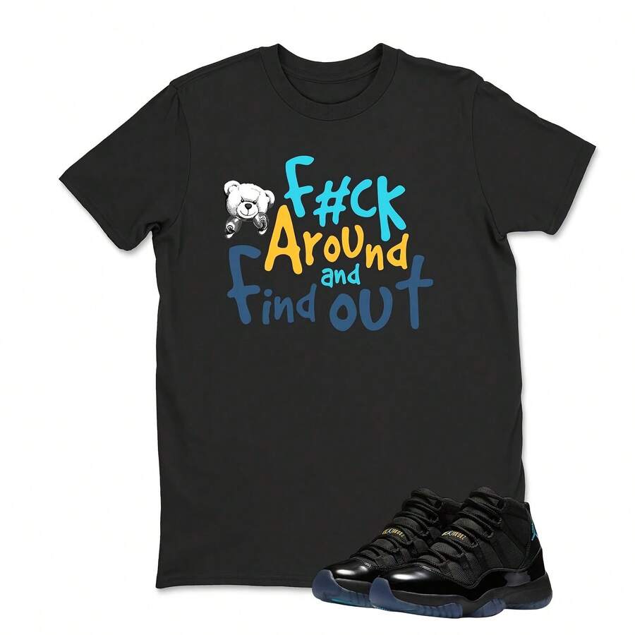 Camiseta negra a juego con las zapatillas Jordans 11 Gamma Retro F#ck Around, camiseta negra a juego con las Jordans 11 Gamma - forma - Ver 1