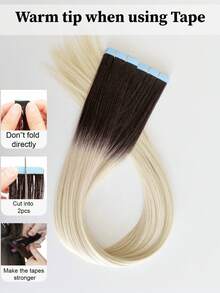 WaveTrip 10pcs Women'S Mini Tape-In Hair Extensions, 24 Inch Straight Hair Kanekalon Synthetic Hair Extensions, Not Fading, Seamless & Invisible For All Hair Types 10Pcs/Pack 35g - Two-Tone - View 3