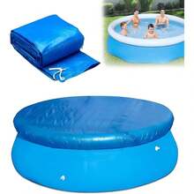 Cubierta redonda para piscina, lona impermeable, cubierta antipolvo para alfombra de suelo para piscinas inflables circulares sobre el suelo, fácil de configurar con cuerda de tracción, alfombra de picnic al aire libre, protector de piscina grueso, adecuado para todas las piscinas inflables redondas, a prueba de polvo e impermeable - B - Ver 7