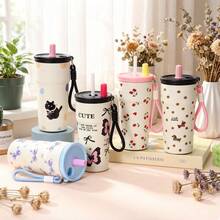 1pc New Creative Cute Puppy Pattern Insulated Coffee Mug, 500ml/16.95oz. With Portable Handle, Suitable For Outdoor Camping, Picnic Or Gift. - Multicolor - View 11