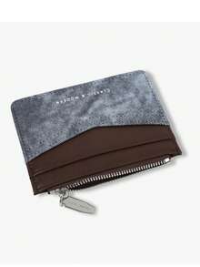 Dompet Koin Ritsleting Patchwork Baru, Dompet Multi-Kartu Minimalis PU untuk Wanita, Pengatur Kartu Warna Kontras, Hadiah - Kopi - View 2